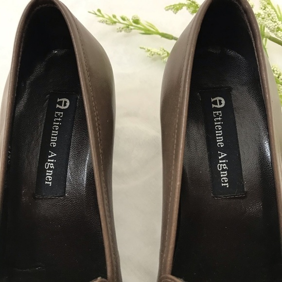 ETIENNE AIGNER Leather Sean Heeled Loafers Size 6 Career Chunky Heel Work - Picture 7 of 8